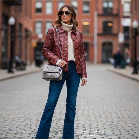 VTG Brown Pink Black Python Leather Look Lambskin Jacket Grunge Funky Streetwear - Picture 1 of 10